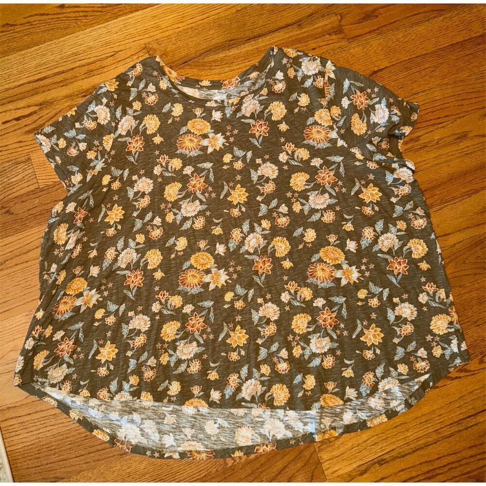 Wonderly Women's Floral Blouse Green Short Sleeve 4X